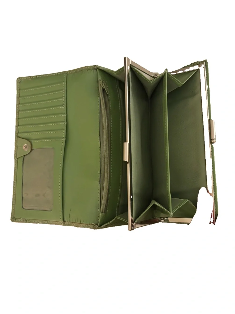 Green Croc-Embossed Leather Long Wallet